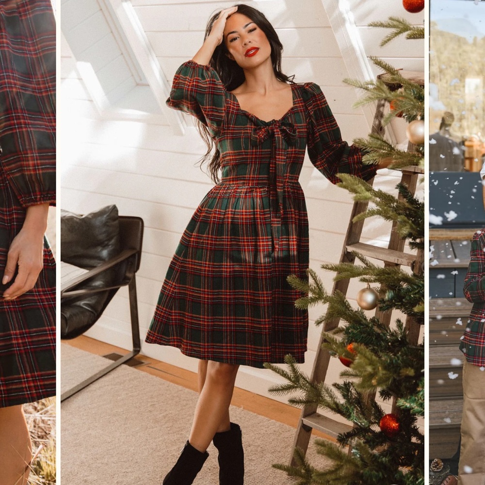 Ivy City Co Margo Short Dress in Green Plaid
